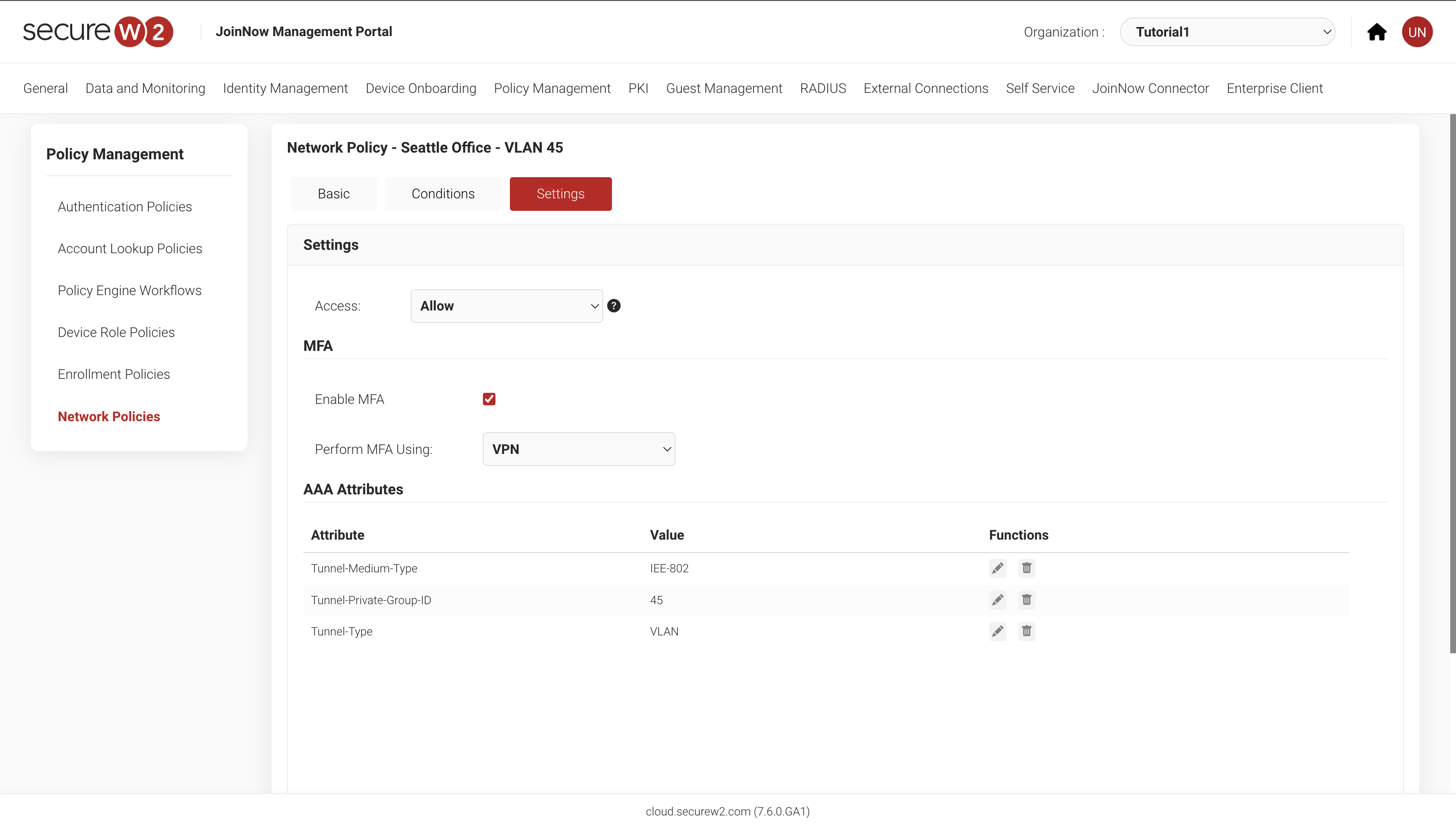 screenshot of JoinNow Cloud RADIUS